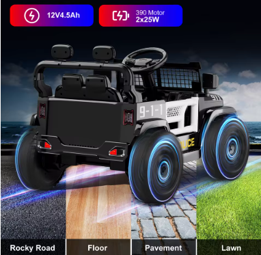 Ride On Car for Kids, Police Electric Car with Parent Remote Control