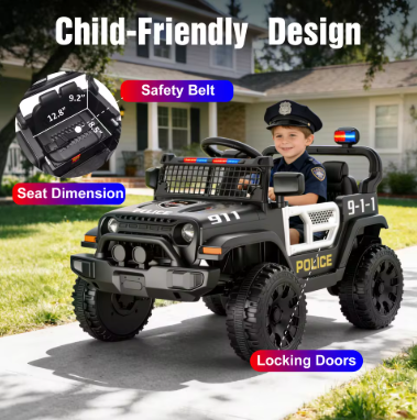 Ride On Car for Kids, Police Electric Car with Parent Remote Control