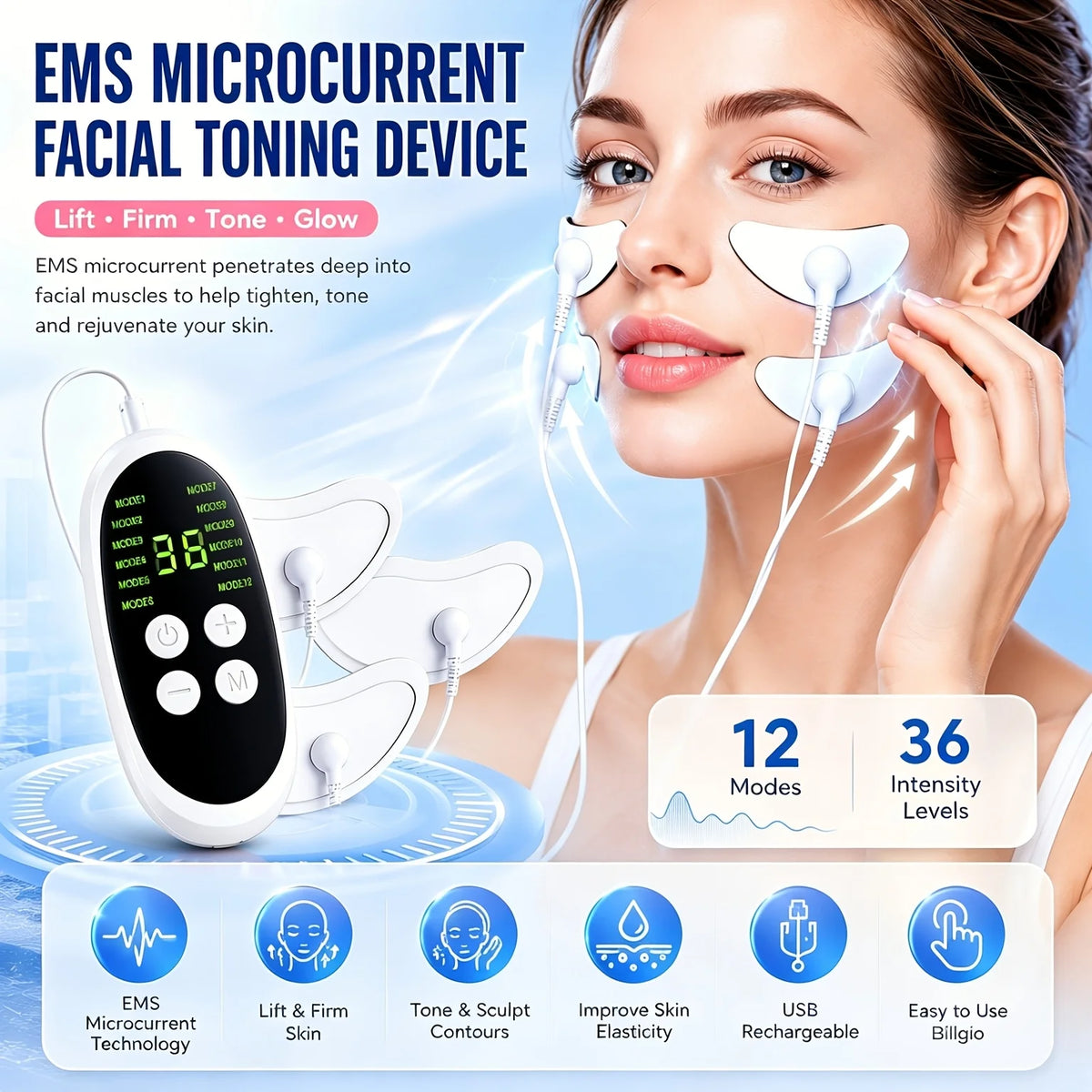 EMS Microcurrent Facial Massager 12 Modes 36 Intensity Levels