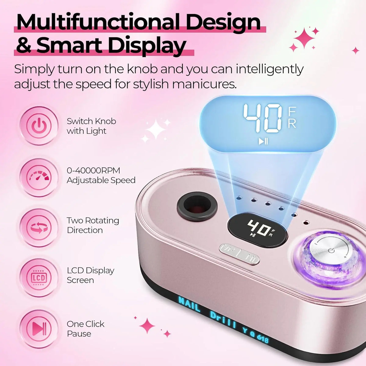 Electric Nail Drill 40000RPM Nail File Kit LCD Display