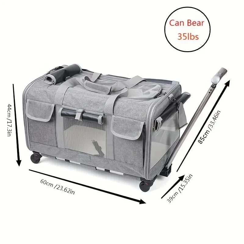 Large Foldable Pet Trolley Travel Carrier Bag for Dogs Cats