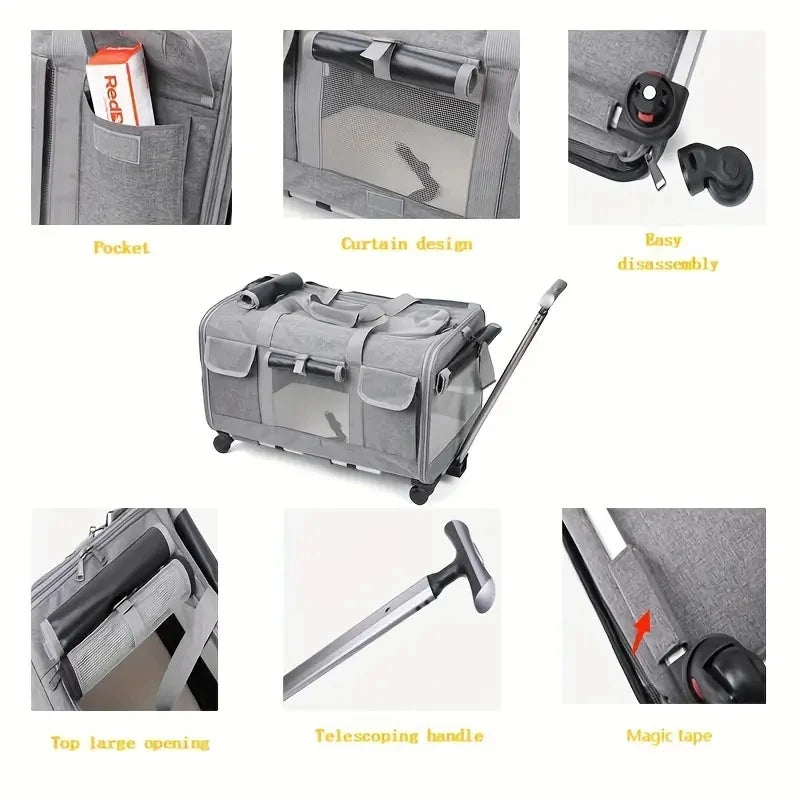 Large Foldable Pet Trolley Travel Carrier Bag for Dogs Cats