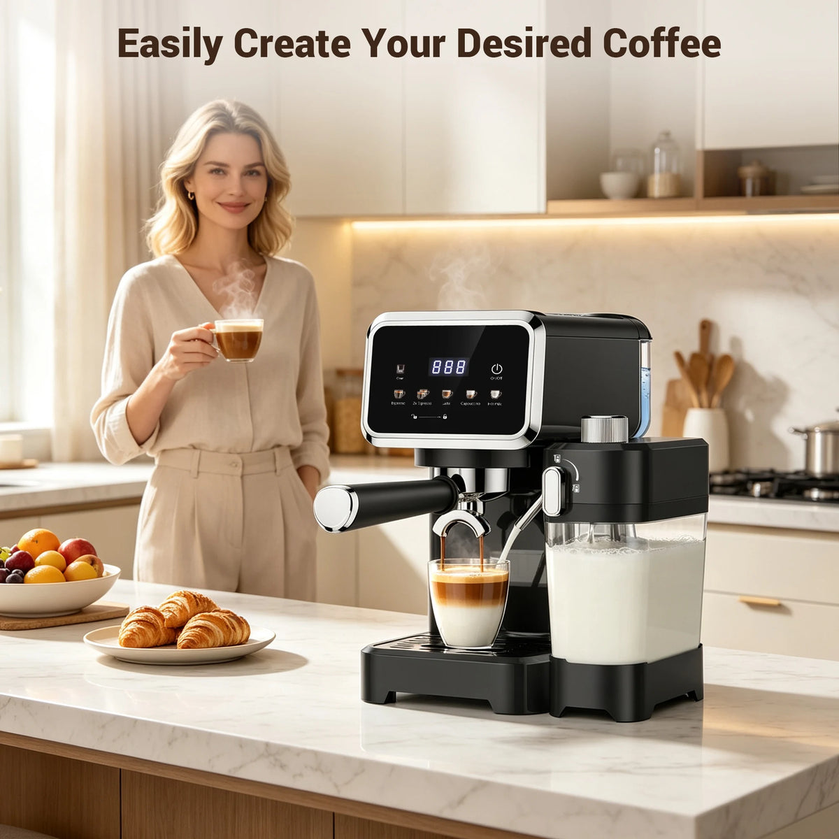 20-Bar Stainless Steel Espresso Machine with Automatic Milk Frother