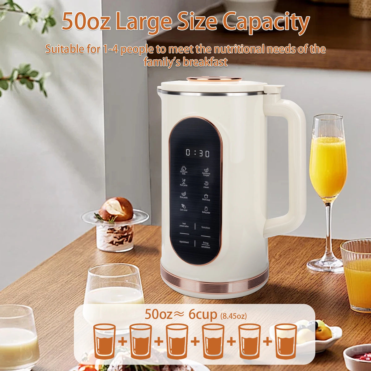 Automatic Electric 8-in-1 Nut and Soy Milk Maker 48 fl oz
