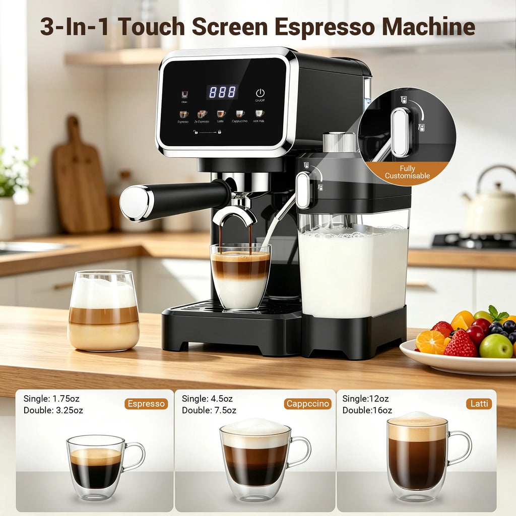 20-Bar Stainless Steel Espresso Machine with Automatic Milk Frother