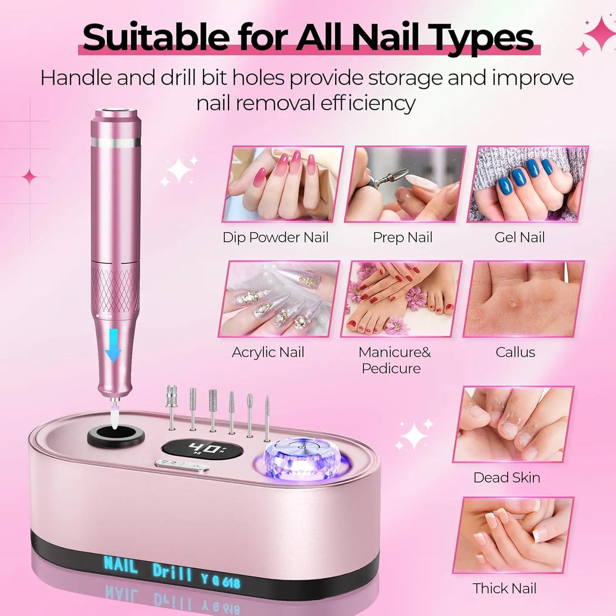Electric Nail Drill 40000RPM Nail File Kit LCD Display