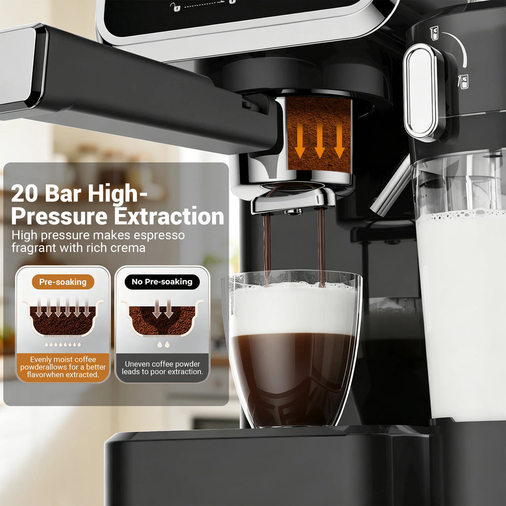 20-Bar Stainless Steel Espresso Machine with Automatic Milk Frother