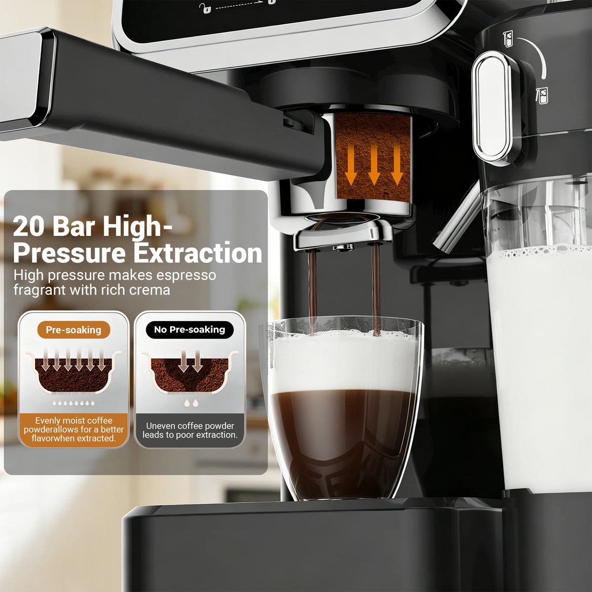 20-Bar Stainless Steel Espresso Machine with Automatic Milk Frother