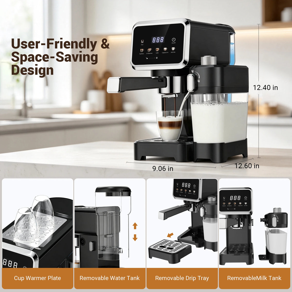20-Bar Stainless Steel Espresso Machine with Automatic Milk Frother