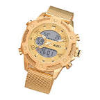 Men's Digital Quartz Dual Time Stainless Steel Watch