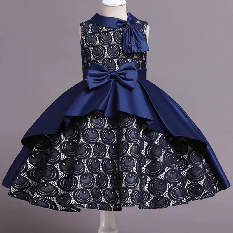 Girls' Sequin Satin Flare Sleeve Princess Party Dress