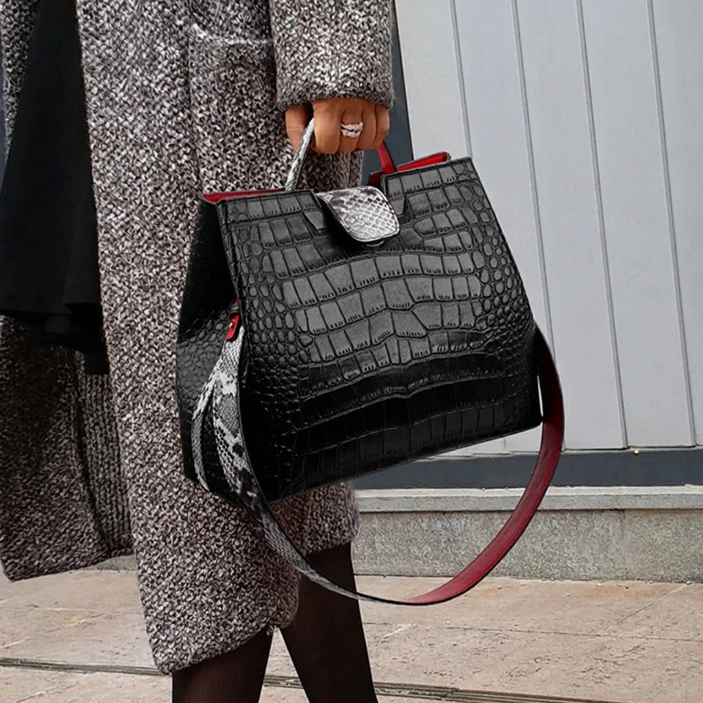 Women's Crocodile Pattern PU Leather Crossbody Shoulder Tote Bag