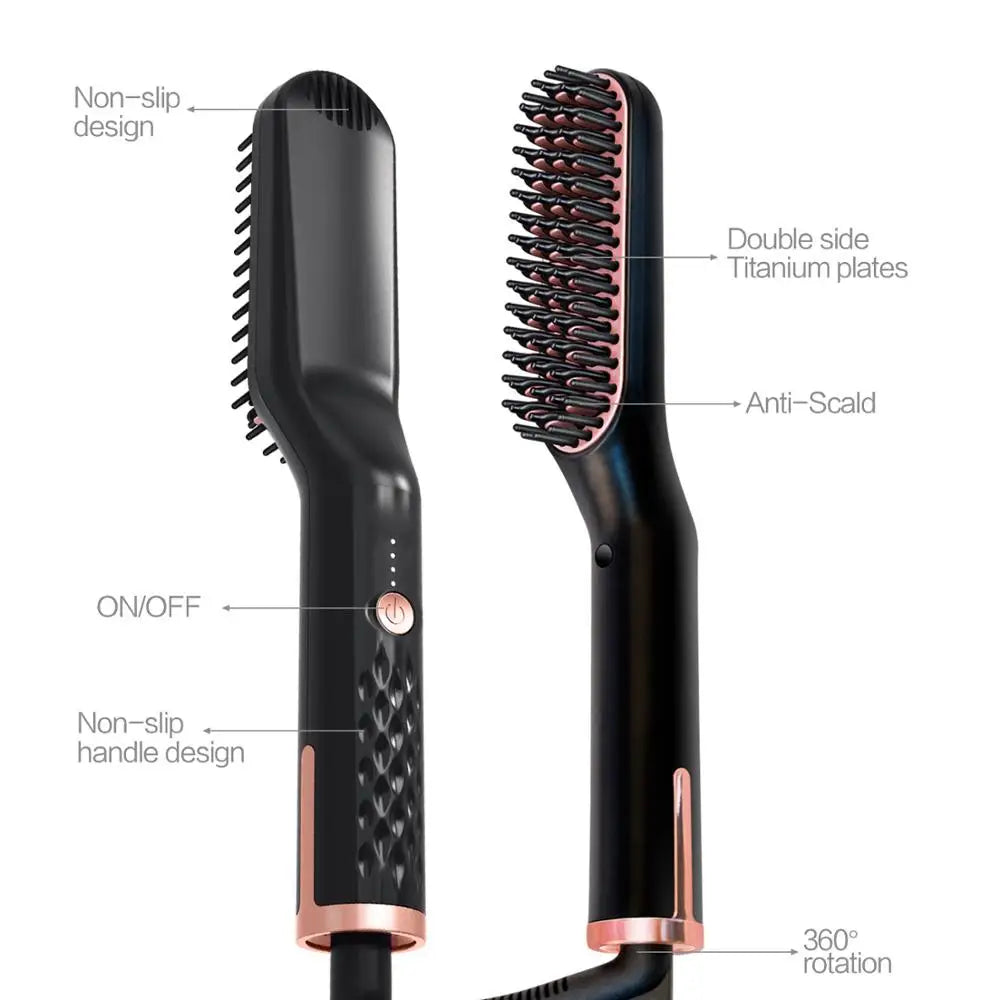 Electric Hair Straightening Brush and Beard Hot Comb