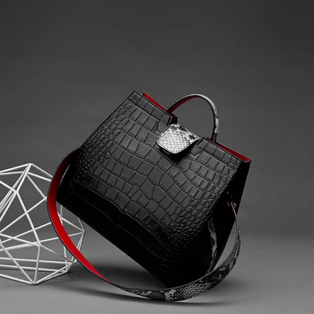 Women's Crocodile Pattern PU Leather Crossbody Shoulder Tote Bag