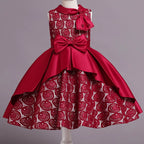 Girls' Sequin Satin Flare Sleeve Princess Party Dress