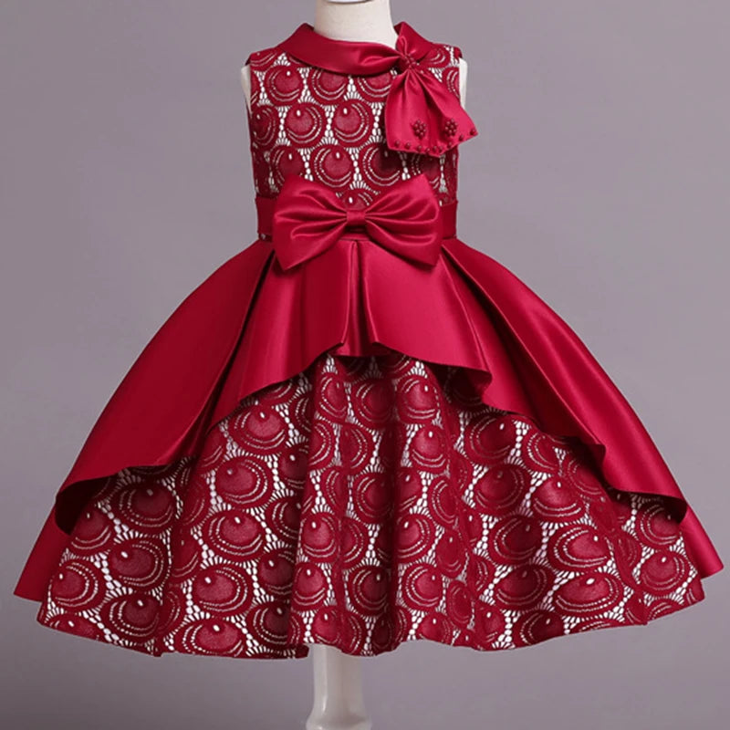 Girls' Sequin Satin Flare Sleeve Princess Party Dress