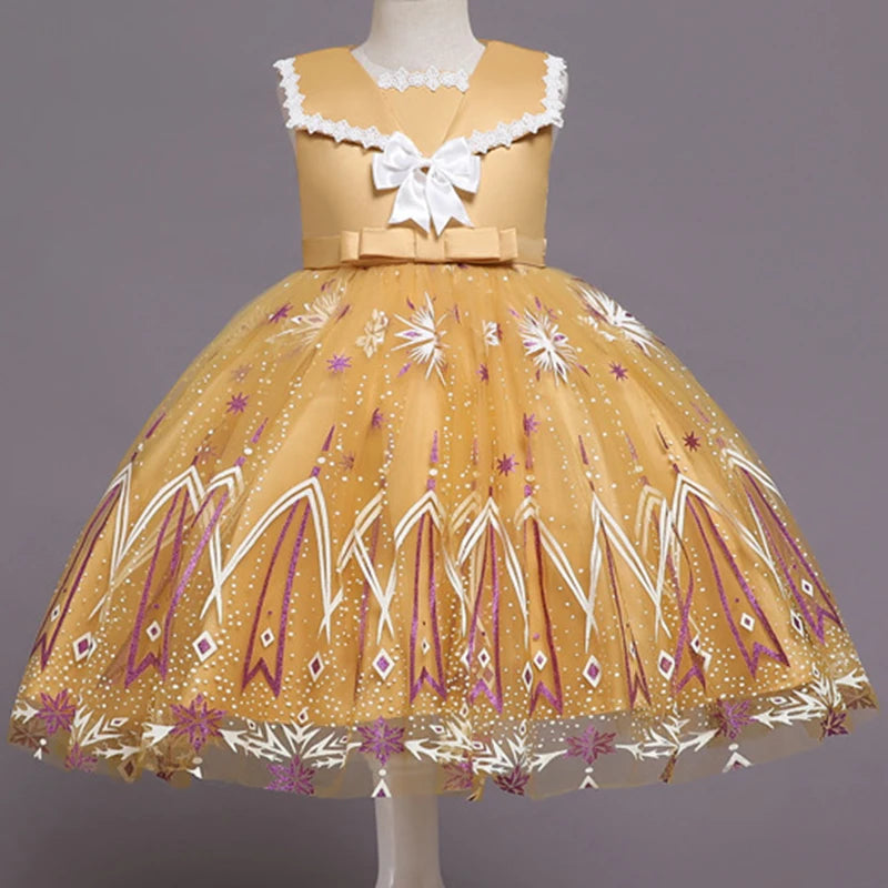 Girls' Sequin Satin Flare Sleeve Princess Party Dress