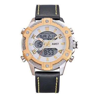 Men's Digital Quartz Dual Time Stainless Steel Watch