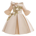 Girls' Sequin Satin Flare Sleeve Princess Party Dress