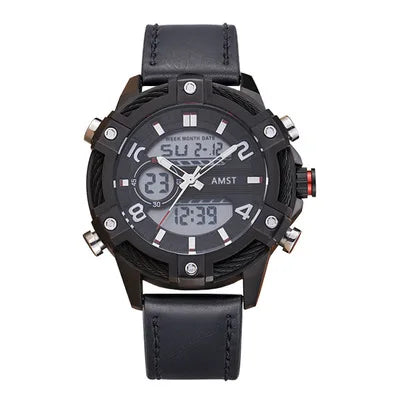 Men's Digital Quartz Dual Time Stainless Steel Watch