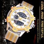 Men's Digital Quartz Dual Time Stainless Steel Watch