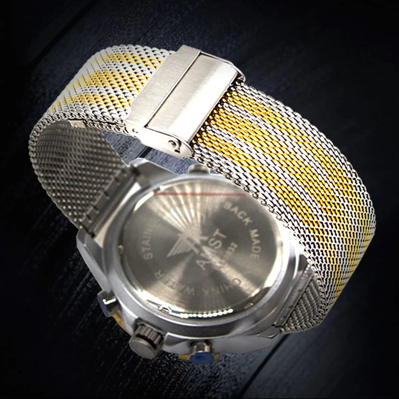 Men's Digital Quartz Dual Time Stainless Steel Watch