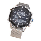 Men's Digital Quartz Dual Time Stainless Steel Watch