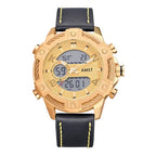 Men's Digital Quartz Dual Time Stainless Steel Watch