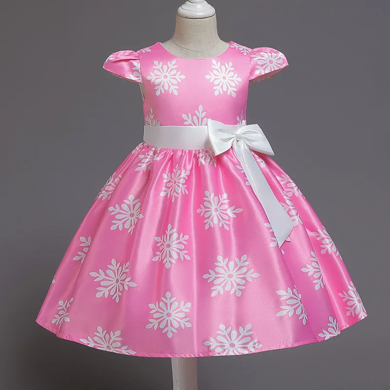 Girls' Sequin Satin Flare Sleeve Princess Party Dress