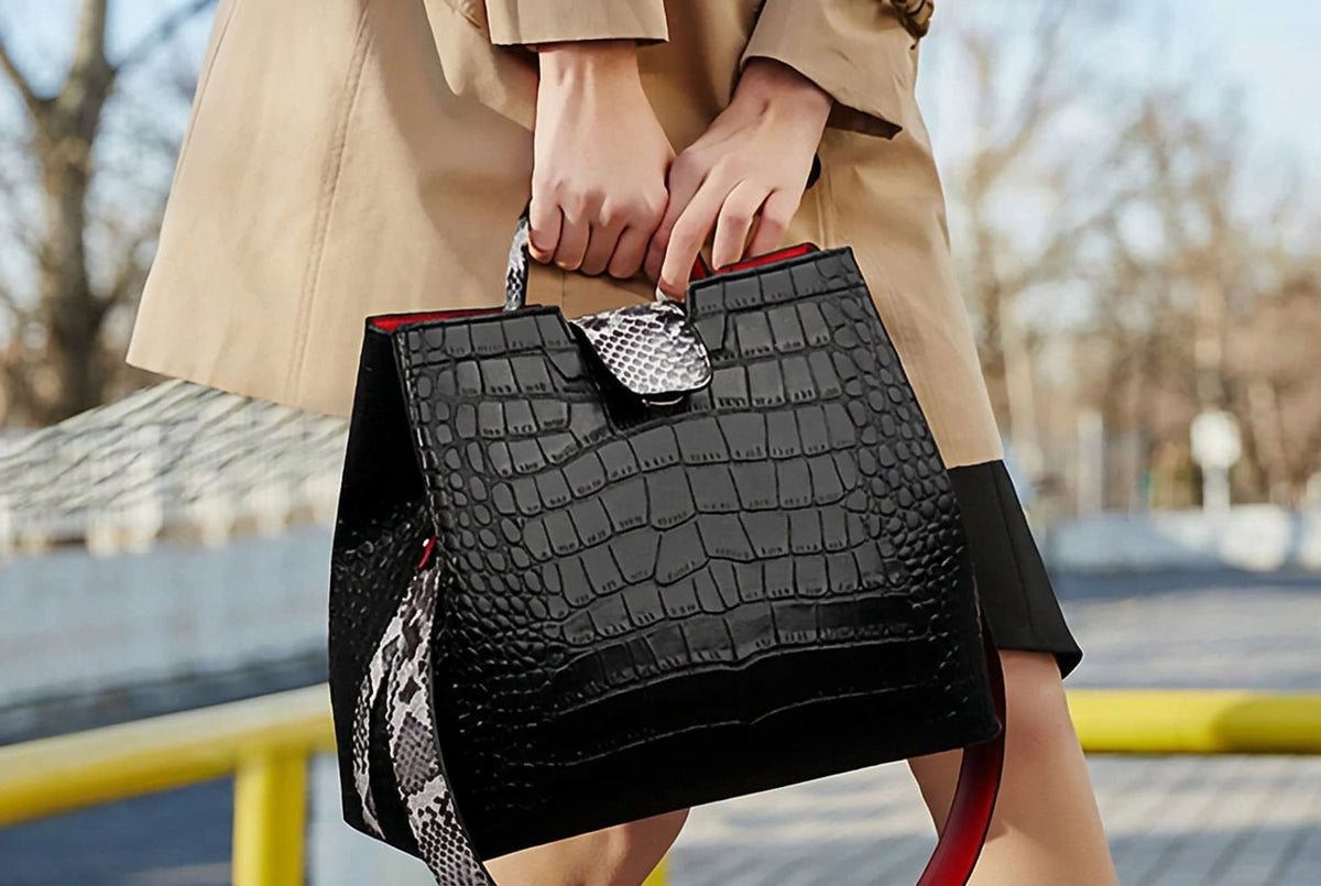 Women's Crocodile Pattern PU Leather Crossbody Shoulder Tote Bag