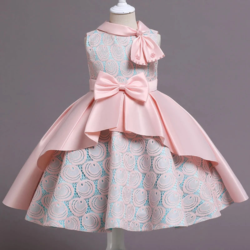 Girls' Sequin Satin Flare Sleeve Princess Party Dress