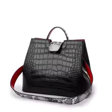 Women's Crocodile Pattern PU Leather Crossbody Shoulder Tote Bag