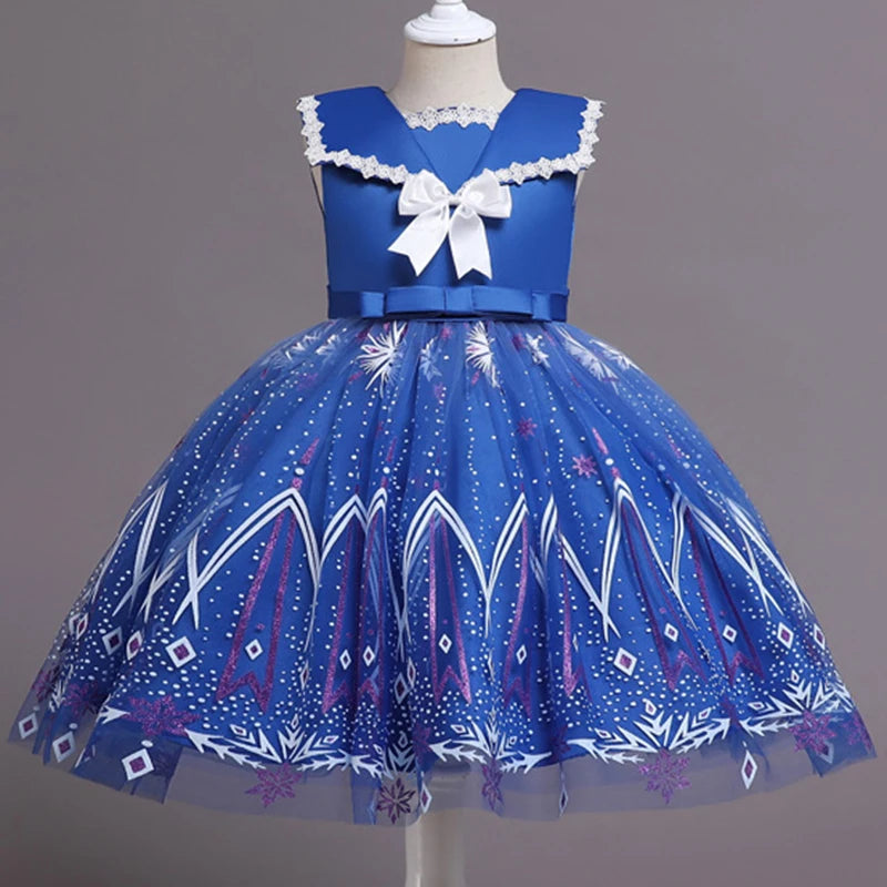 Girls' Sequin Satin Flare Sleeve Princess Party Dress