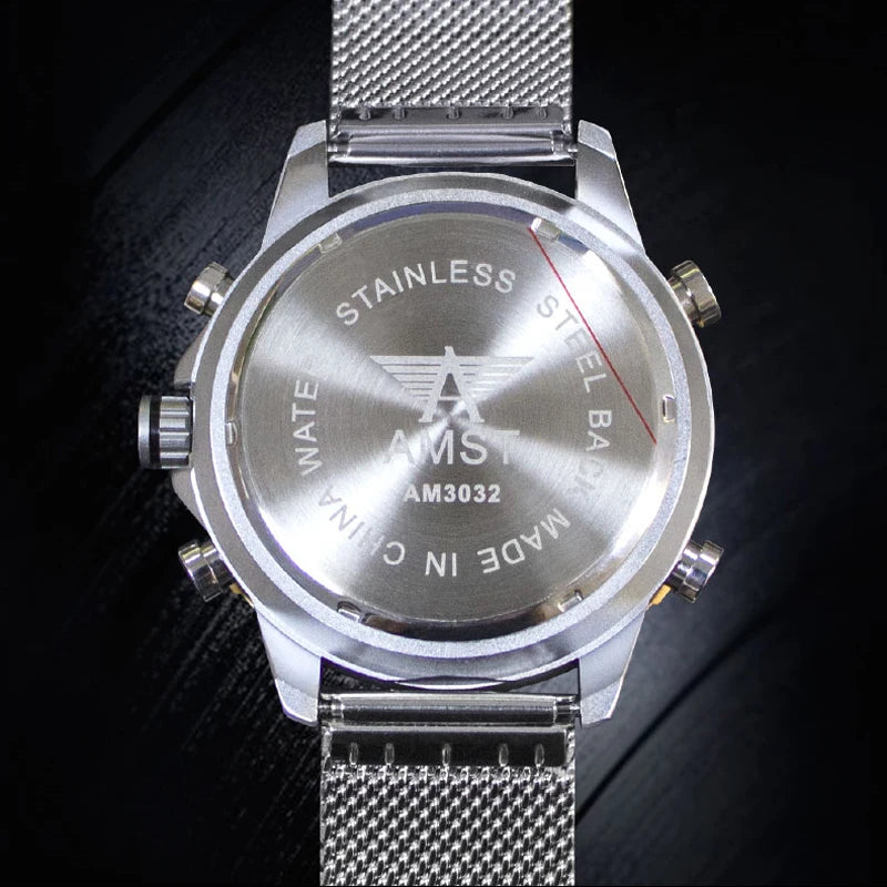 Men's Digital Quartz Dual Time Stainless Steel Watch