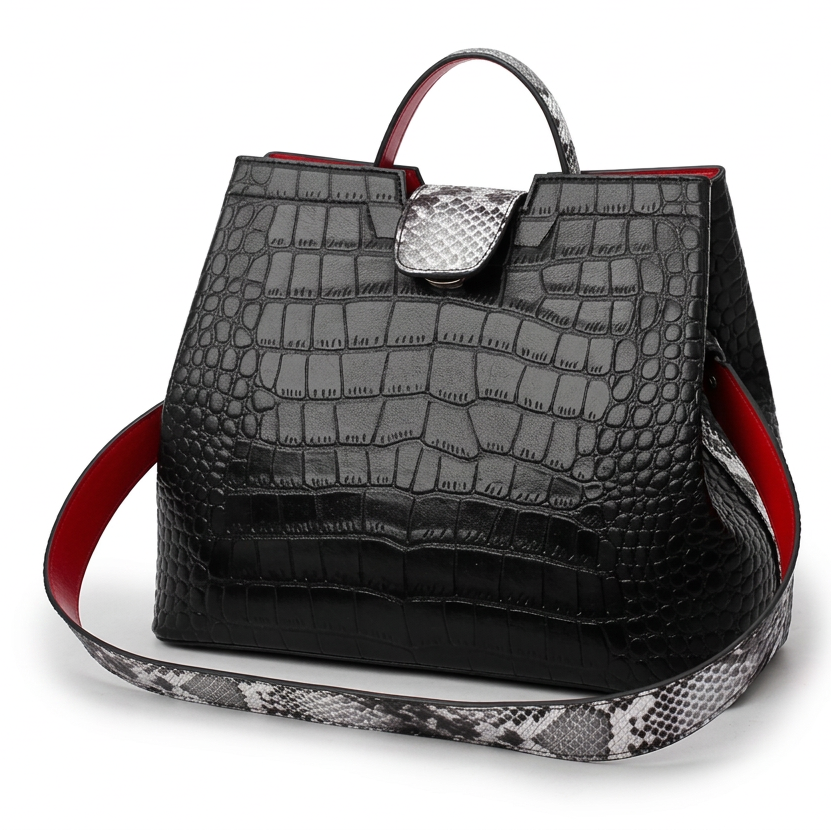 Women's Crocodile Pattern PU Leather Crossbody Shoulder Tote Bag