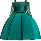 Girls' Sequin Satin Flare Sleeve Princess Party Dress