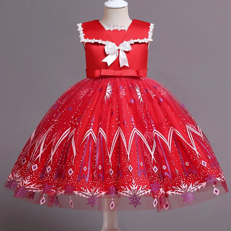 Girls' Sequin Satin Flare Sleeve Princess Party Dress