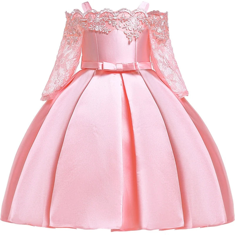 Girls' Sequin Satin Flare Sleeve Princess Party Dress