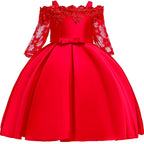 Girls' Sequin Satin Flare Sleeve Princess Party Dress