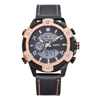 Men's Digital Quartz Dual Time Stainless Steel Watch