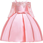 Girls' Sequin Satin Flare Sleeve Princess Party Dress
