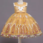 Girls' Sequin Satin Flare Sleeve Princess Party Dress