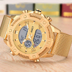 Men's Digital Quartz Dual Time Stainless Steel Watch