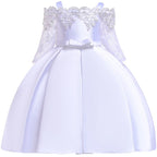 Girls' Sequin Satin Flare Sleeve Princess Party Dress