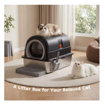 Stainless Steel Cat Litter Box with Fully Enclosed 30L Large Cat Litter Box for Big Cats Cat Box Scoop and Mat Included