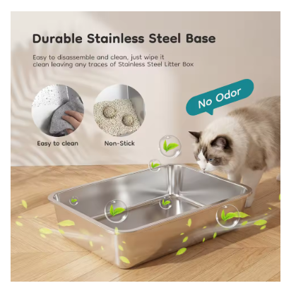 Stainless Steel Cat Litter Box with Fully Enclosed 30L Large Cat Litter Box for Big Cats Cat Box Scoop and Mat Included