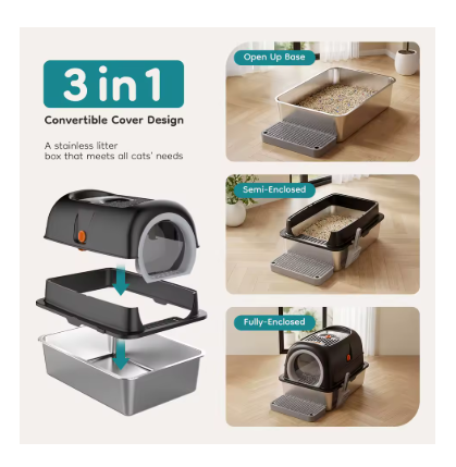 Stainless Steel Cat Litter Box with Fully Enclosed 30L Large Cat Litter Box for Big Cats Cat Box Scoop and Mat Included
