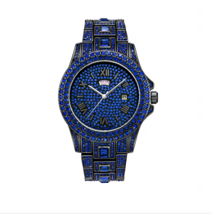 Hip Hop Stainless Steel Red Color Calendar Watch For Men