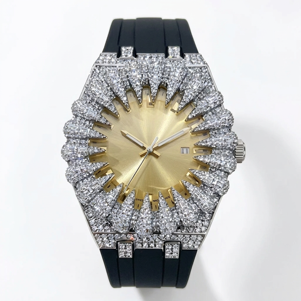 New Design Iced Diamond Watch Men Automatic Date Fashion Waterproof Quartz