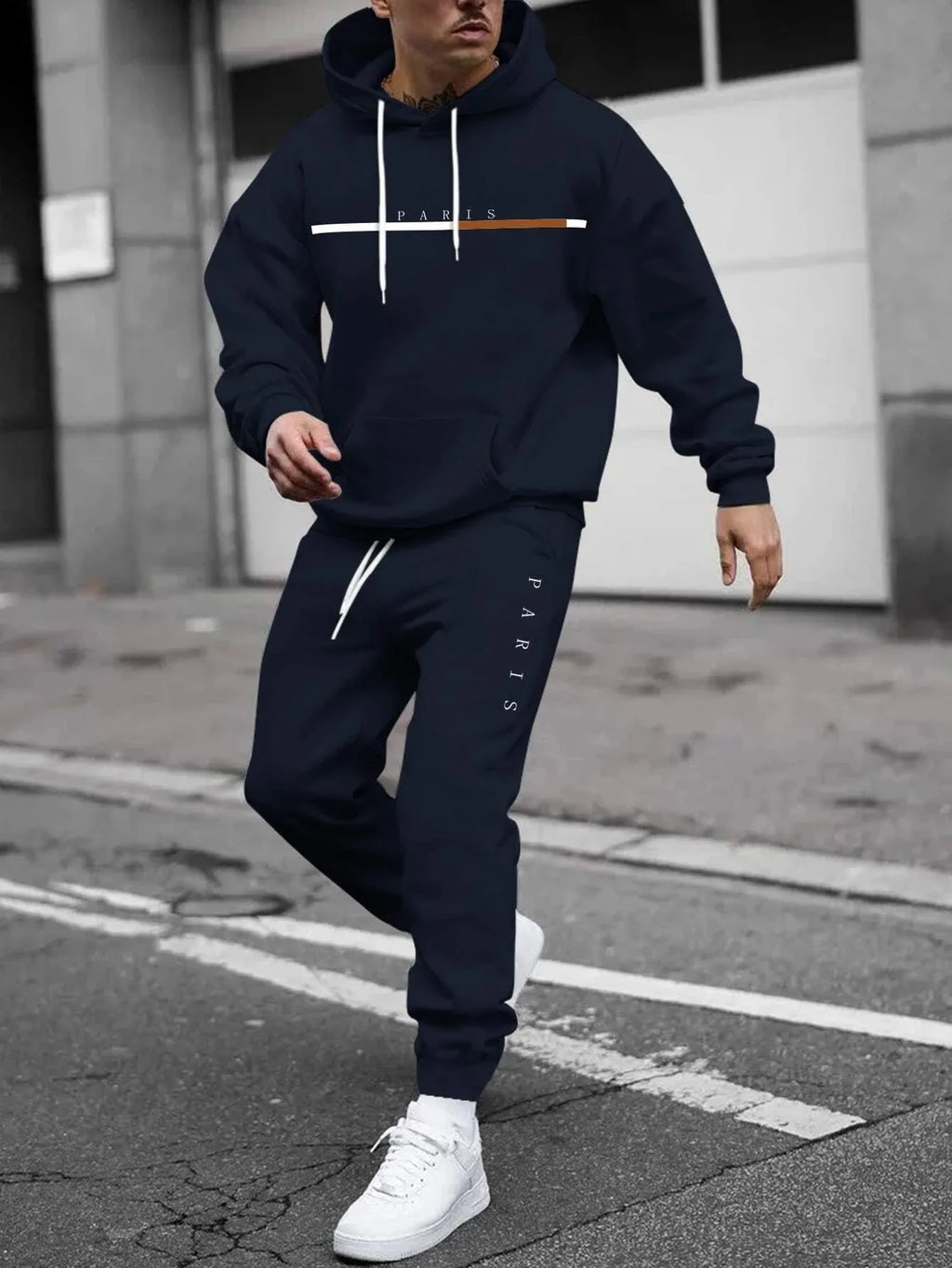Men's Hooded Pullover and Sweatpants Two-Piece Set